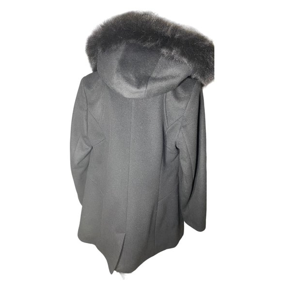 Sachi-Hooded-Wool-Blend-Coat-With-Genuine-Fox-Fur-Trim-Black-M - Picture 2 of 5